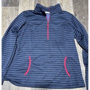 Columbia Sweater Women XL Blue Striped Quarter Zip Pullover Outdoor Gorpcore
